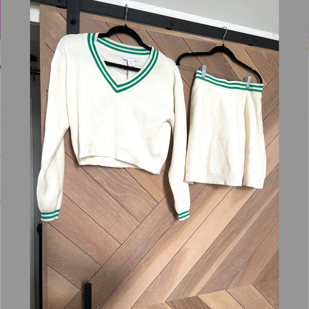NWT House Of Harlow 1960 White Sweater Skirt Set S Tennis Country Club Old Money